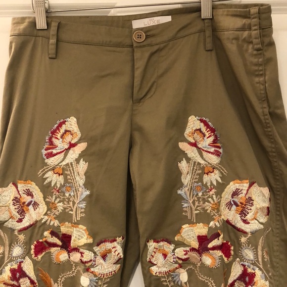 Cache Lux embroidered pants sz 6 khaki wide leg - Picture 2 of 10